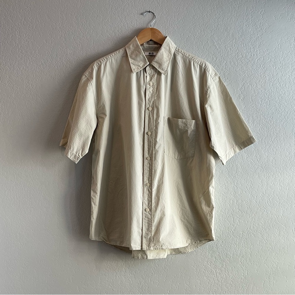 Uniqlo Light Butter Yellow and Gray Casual Button Down Shirt